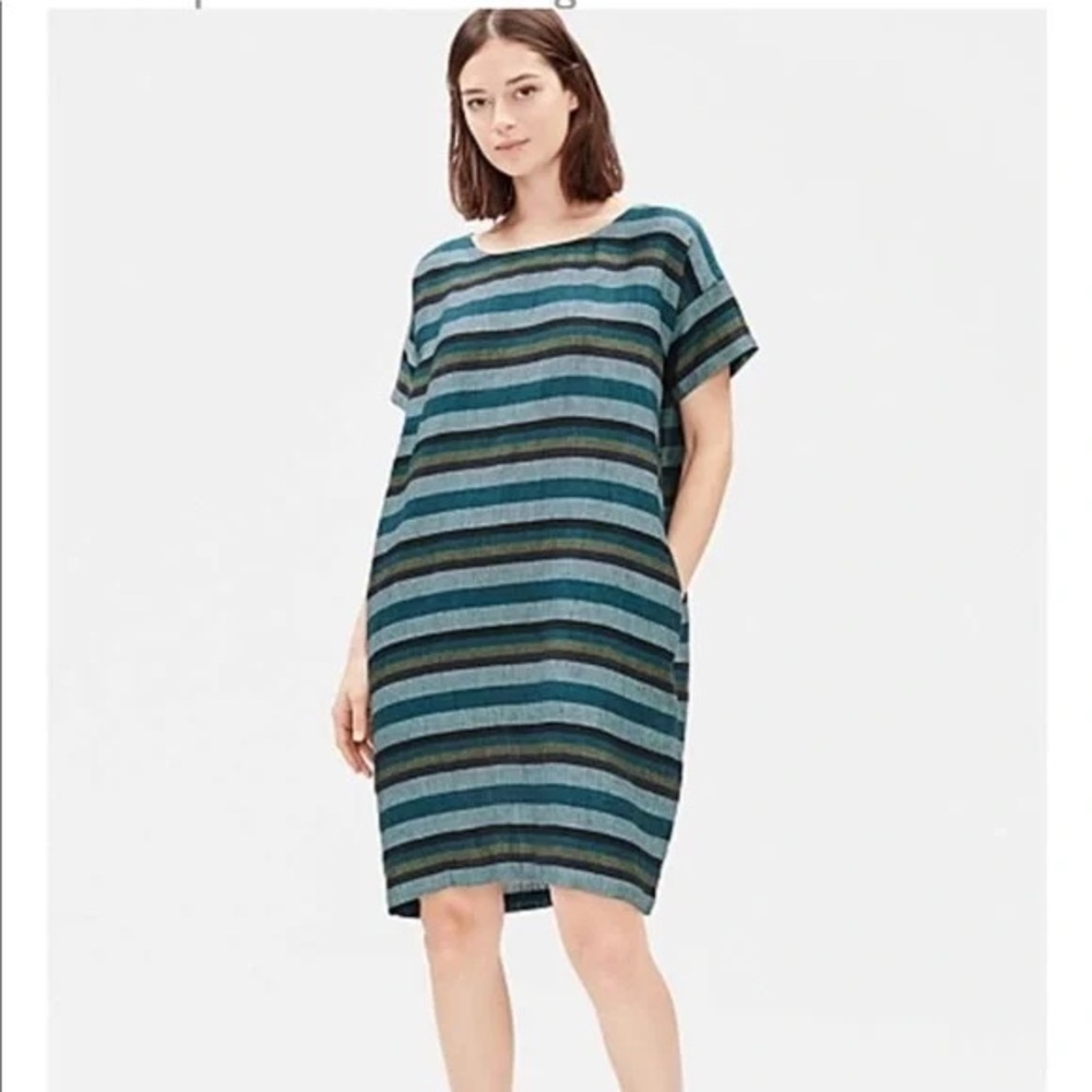 Eileen Fischer organic linen shift Striped Dress
